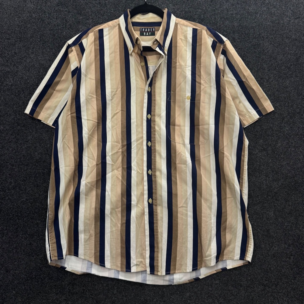 Trader Bay Mens 90s Vintage Striped Short Sleeve Button Down Cotton Shirt Large